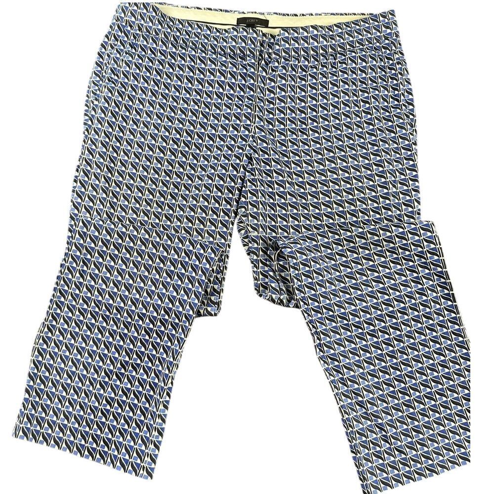 J.Crew Geometric Print Ankle‎ Pants Trousers Blue Black White Size 8